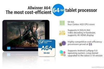 Allwinner A64 - бюджетный 64-битный 4-ядерный (Cortex-A53) чип для планшетов