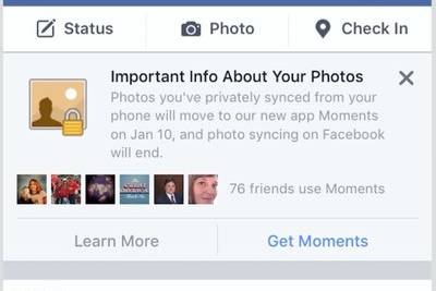 Facebook заставит мобильных пользователей перейти на Moments