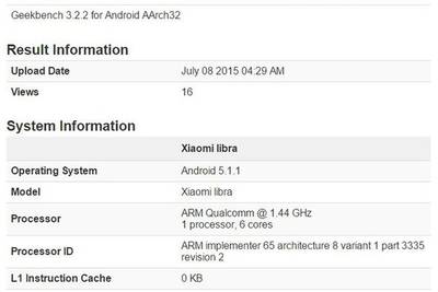 Xiaomi Libra засветился в бенчмарке Geekbench