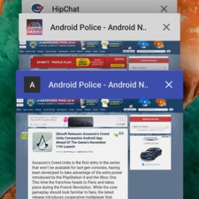 Chrome v39 на Lollipop обзавелся поддержкой выборочной мультизадачностью, а так-же Header/Status Bar Colors With A Simple HTML Tag (см