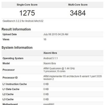 Xiaomi Libra засветился в бенчмарке Geekbench