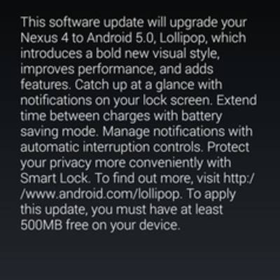 Nexus 4 получил обновление с операционной системой Android 5.0